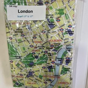 London Silk Scarf Map 17” x 17” In Original Package NWOT